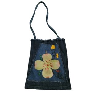Denim Beach bag flower floral small bag hand crafted